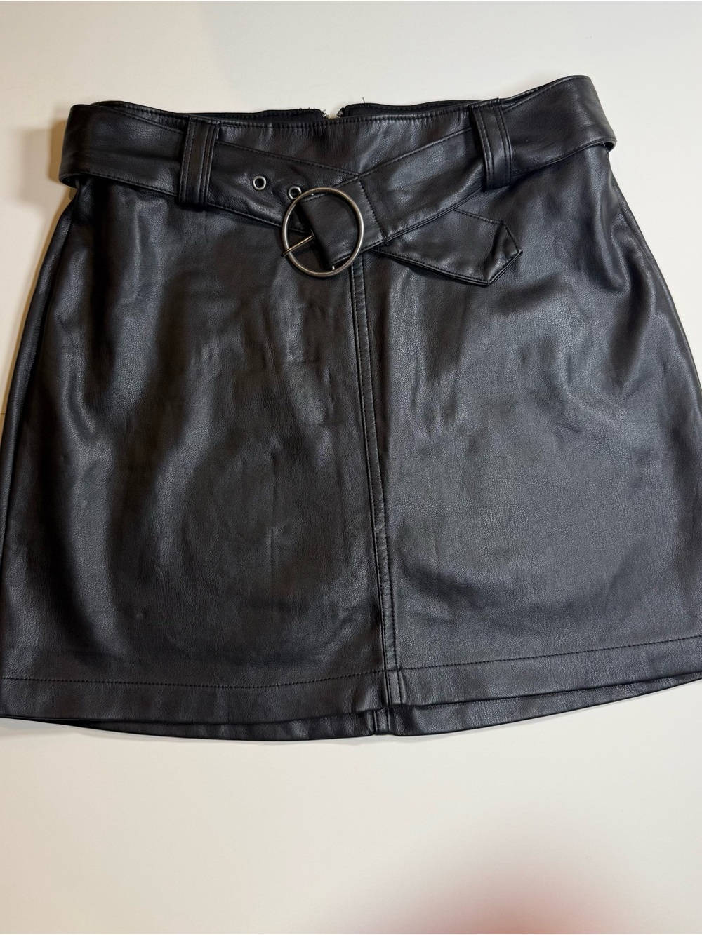 Ultra High Rise Black Faux Leather Mini Skirt with Belt